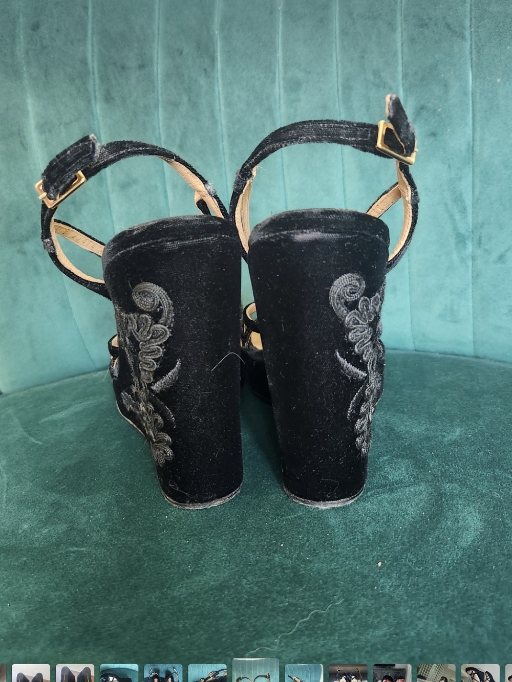 Salvatore Ferragamo Black Velvet Strappy Wedge Sandals - Picture 4 of 12